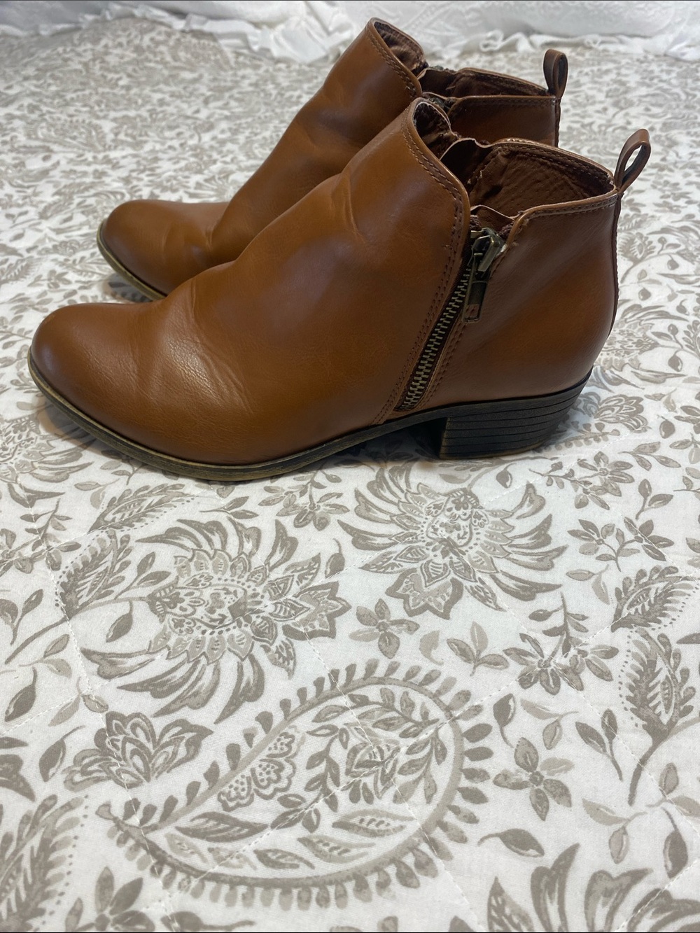 Women’s Brown Man-made Leather Ankle Boots with Side Zip